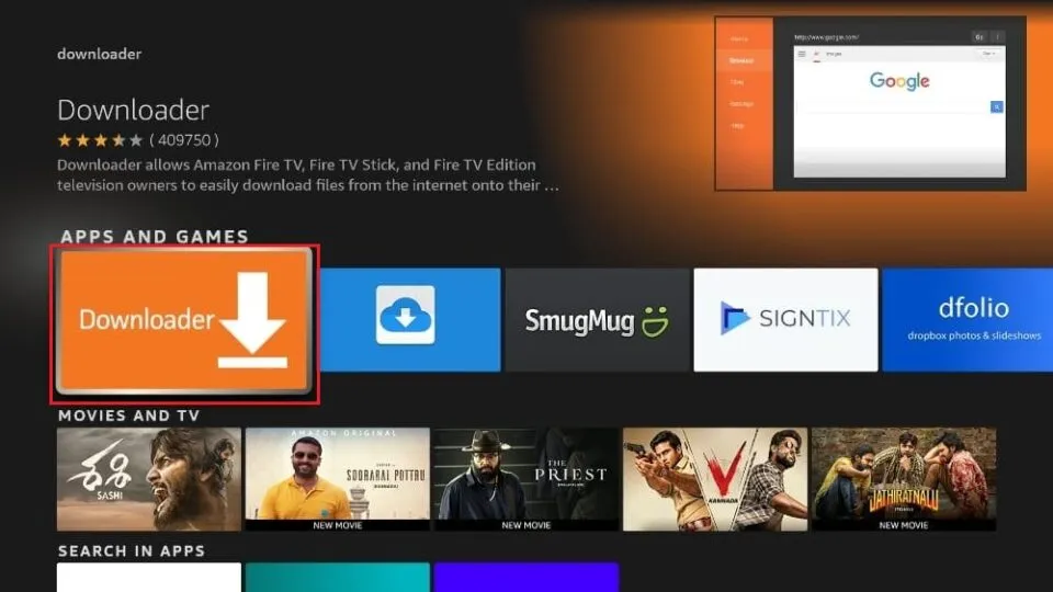 Downloader en la sección de Apps