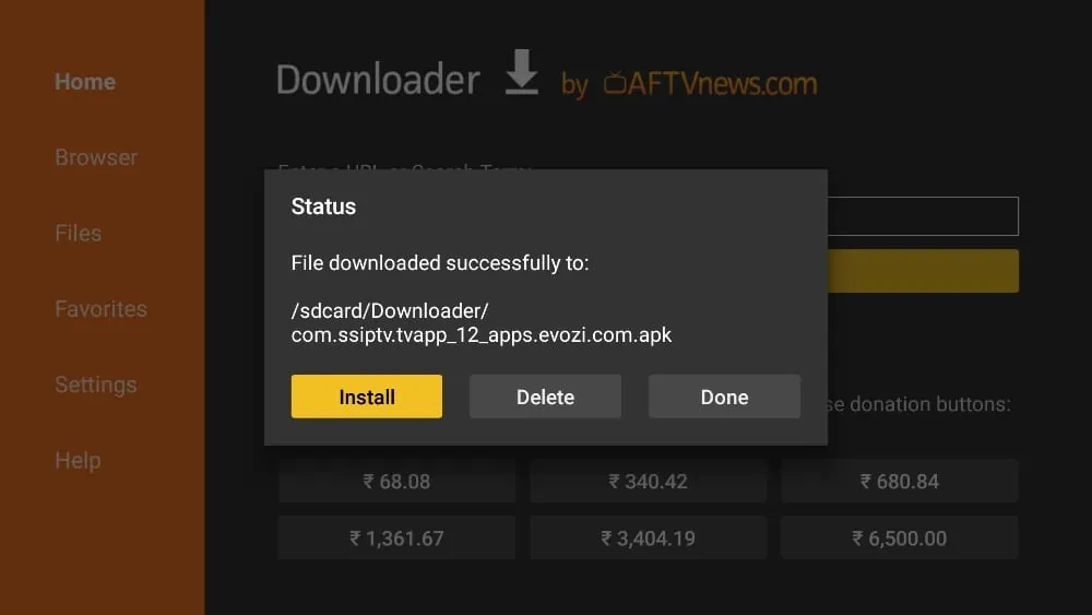 Downloader descargará el archivo APK desde la URL